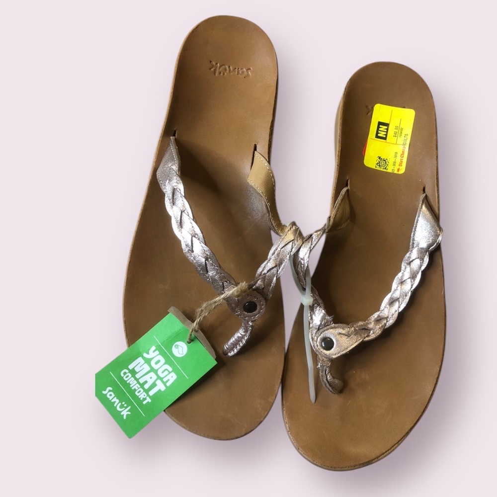 Sanuk Women’s Braided Metallic Thong Sandals - Bronze